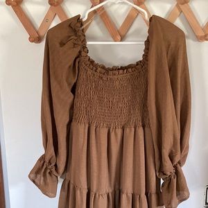 &Merci Medium Brown Taupe Smocked MIDI Dress Piper and Scoot